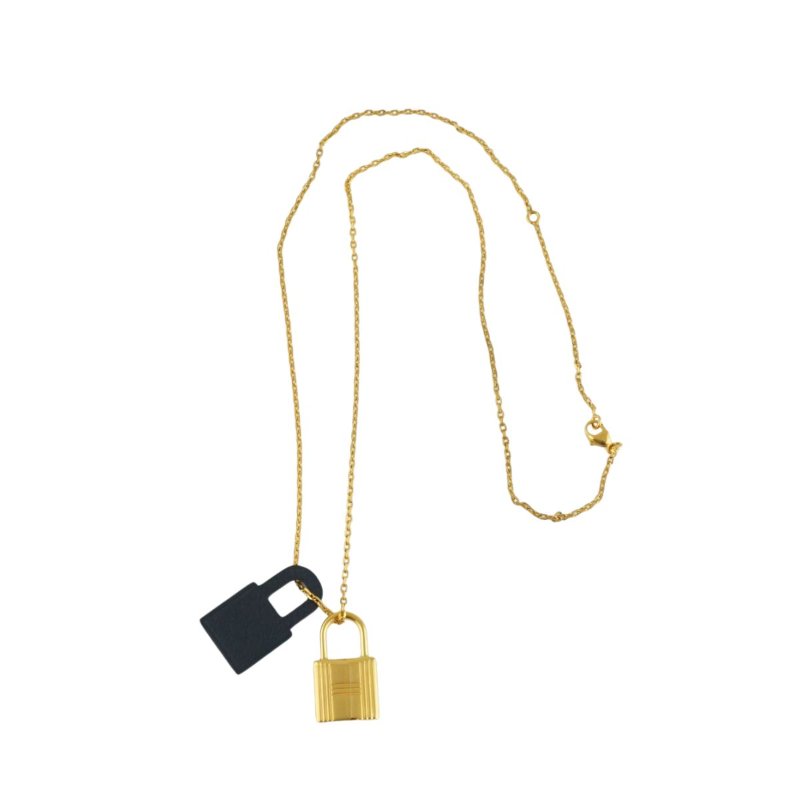 HERMES 愛馬仕 O’Kelly款鎖頭造型皮革項鍊(黑/金) (D刻/膠膜未拆)-7