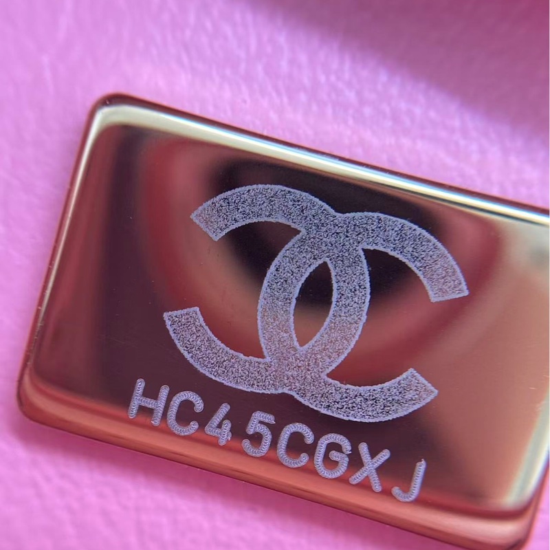 香奈兒 Chanel mini 粉色金扣羊皮木鏈條包芯片-8