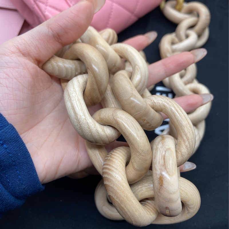 香奈兒 Chanel mini 粉色金扣羊皮木鏈條包芯片-9