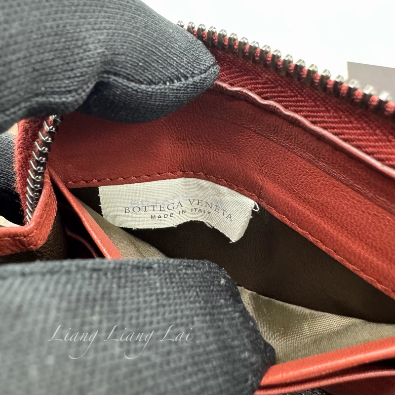 BOTTEGA VENETA BV經典編織小羊皮磚紅色拉鏈長夾-4