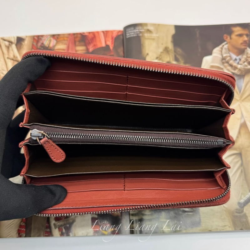 BOTTEGA VENETA BV經典編織小羊皮磚紅色拉鏈長夾-5