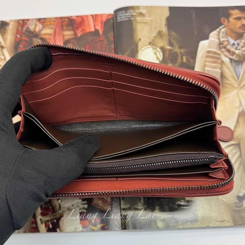 BOTTEGA VENETA BV經典編織小羊皮磚紅色拉鏈長夾-6