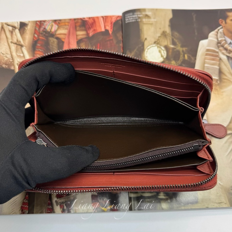 BOTTEGA VENETA BV經典編織小羊皮磚紅色拉鏈長夾-8