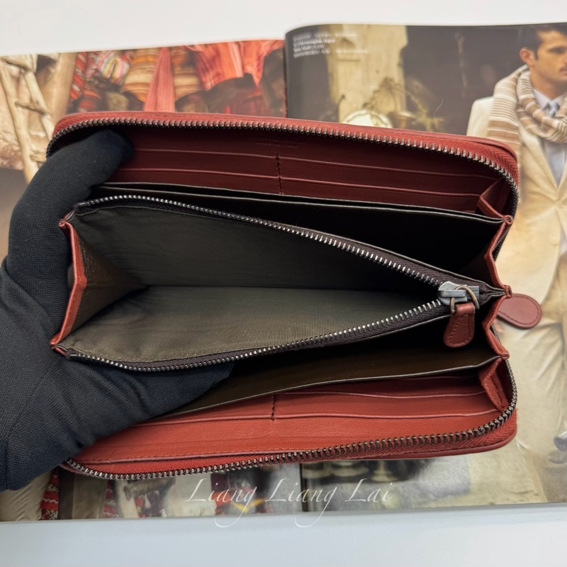 BOTTEGA VENETA BV經典編織小羊皮磚紅色拉鏈長夾-9