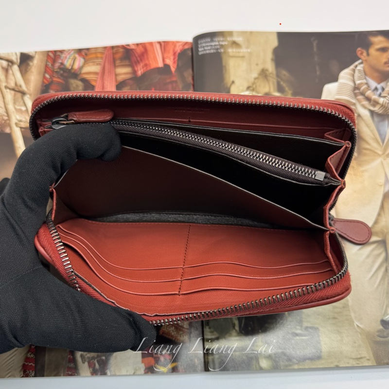 BOTTEGA VENETA BV經典編織小羊皮磚紅色拉鏈長夾-12