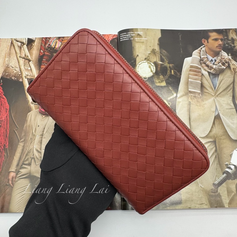 BOTTEGA VENETA BV經典編織小羊皮磚紅色拉鏈長夾-16