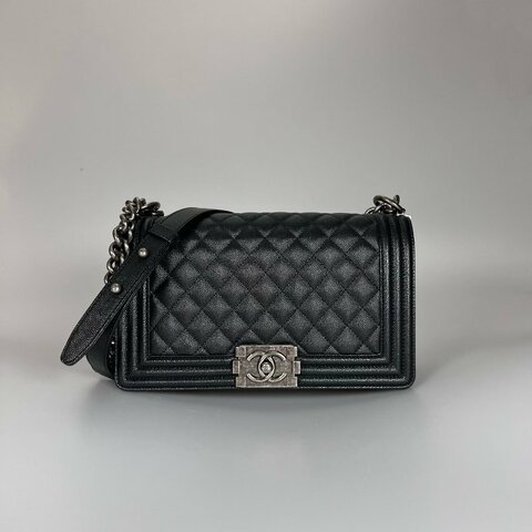 CHANEL BOY25包荔枝黑銀 晶片款