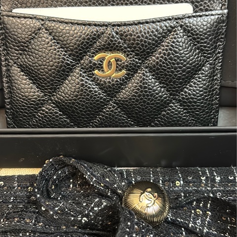 Chanel 經典黑金荔枝牛皮卡包