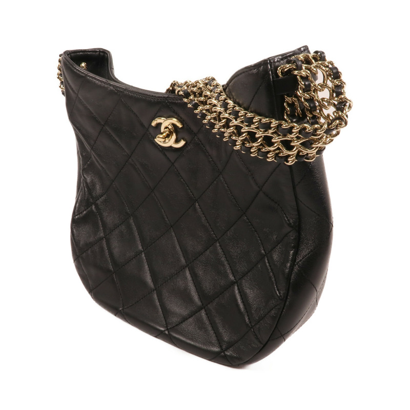 CHANEL 羊皮皮革Hobo Bag金扣鏈帶肩背袋-2