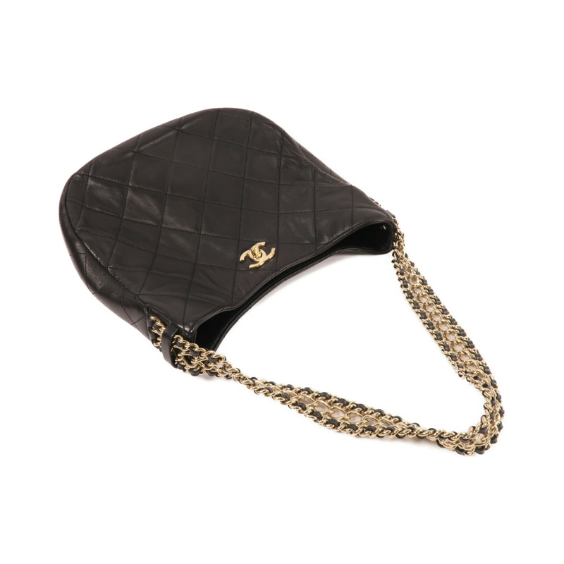 CHANEL 羊皮皮革Hobo Bag金扣鏈帶肩背袋-7