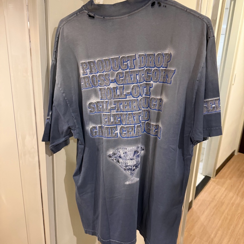 Balenciaga 巴黎世家 藍灰色牛仔踢恤-4