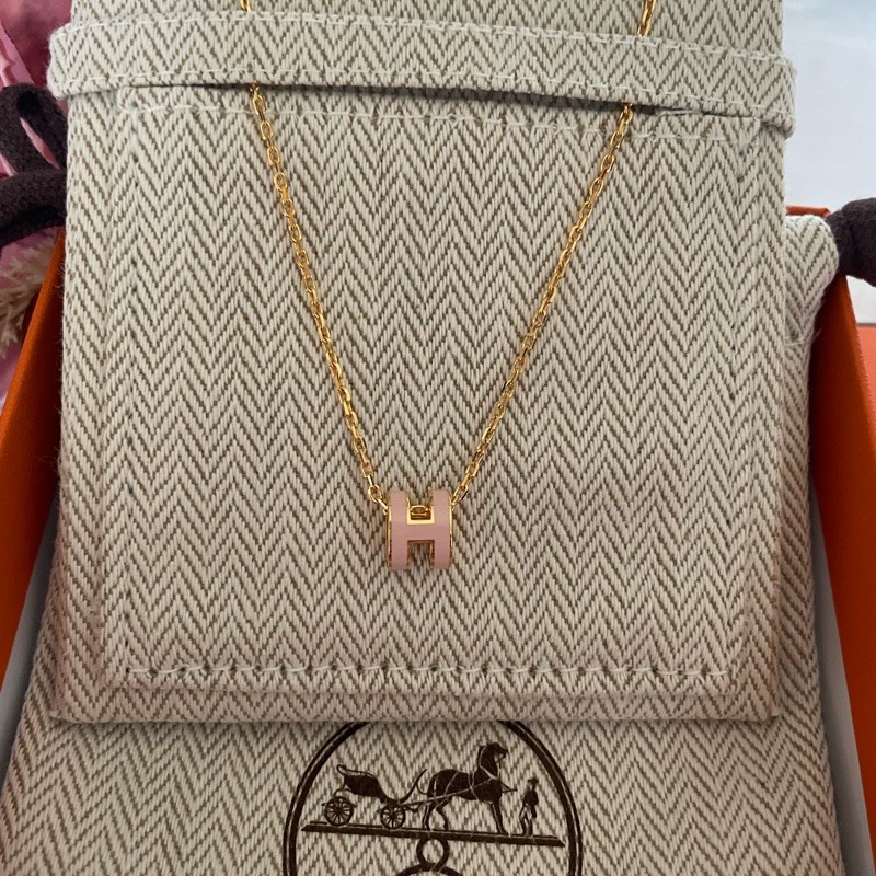 ❤️全新未使用品💯👍Hermes Mini pop H墜飾 愛馬仕項鍊 薔薇粉色/金黃色金屬飾面-1