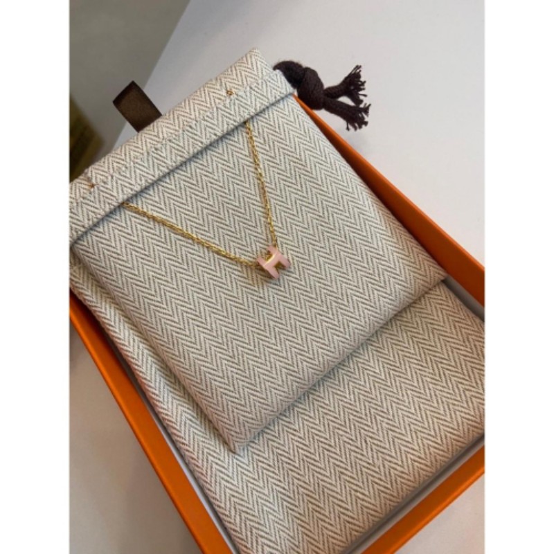 ❤️全新未使用品💯👍Hermes Mini pop H墜飾 愛馬仕項鍊 薔薇粉色/金黃色金屬飾面-3