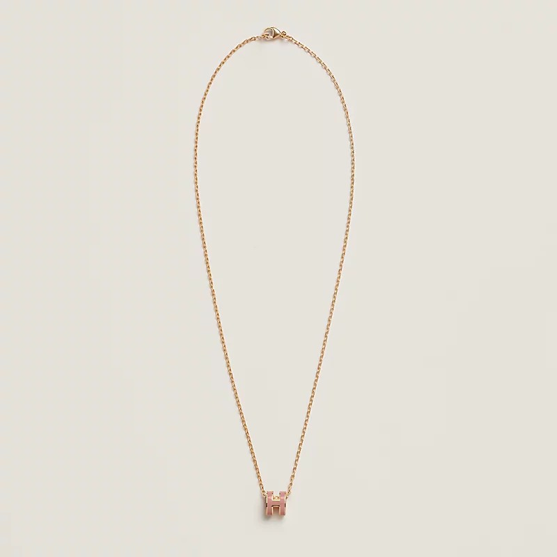 ❤️全新未使用品💯👍Hermes Mini pop H墜飾 愛馬仕項鍊 薔薇粉色/金黃色金屬飾面-4