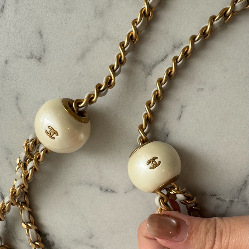 Chanel灰菱格金雙C小方珍珠鏈包-25