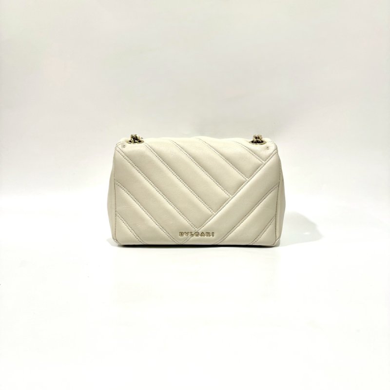 BVLGARI白色絎縫小牛皮Serpenti Cabochon蛇頭側背包287993-2
