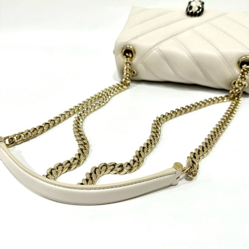 BVLGARI白色絎縫小牛皮Serpenti Cabochon蛇頭側背包287993-15