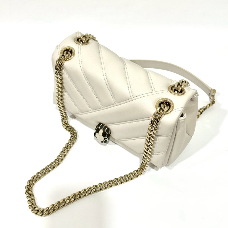 BVLGARI白色絎縫小牛皮Serpenti Cabochon蛇頭側背包287993-18