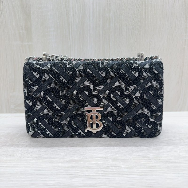 BURBERRY黑銀水鑽銀釦Lola鏈條肩側背包-2