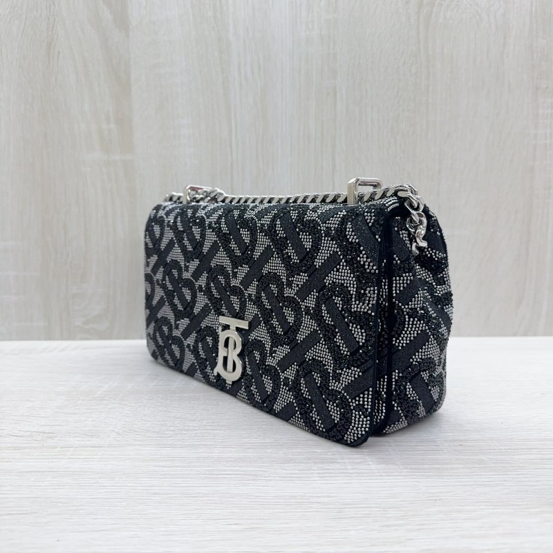 BURBERRY黑銀水鑽銀釦Lola鏈條肩側背包-5