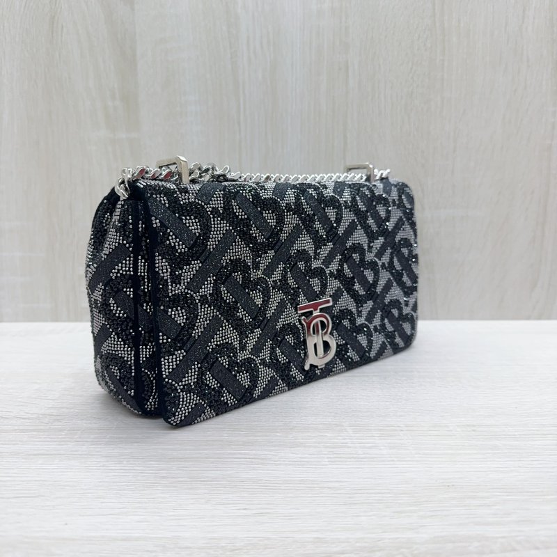 BURBERRY黑銀水鑽銀釦Lola鏈條肩側背包-6