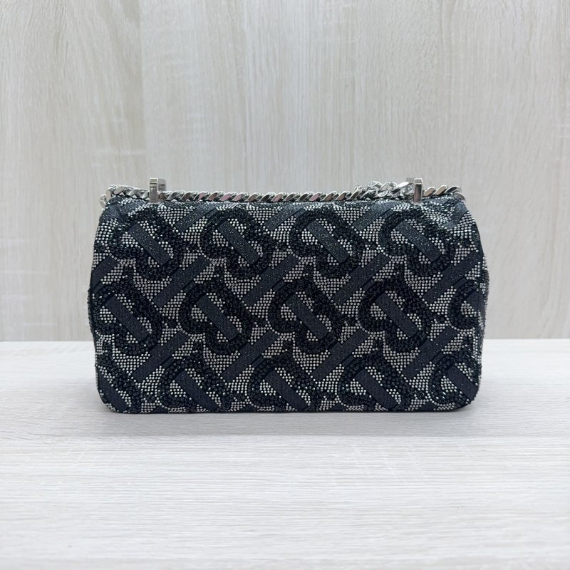 BURBERRY黑銀水鑽銀釦Lola鏈條肩側背包-7