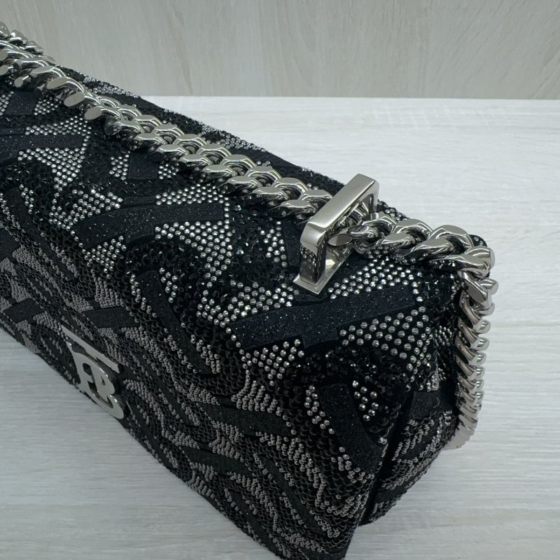 BURBERRY黑銀水鑽銀釦Lola鏈條肩側背包-11