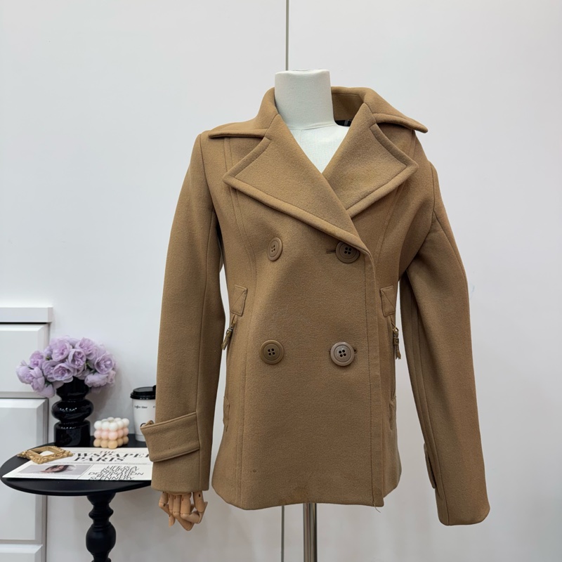 Burberry 駝色 雙排扣 女士 短款 大衣 二手 vintage-0