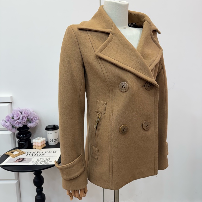 Burberry 駝色 雙排扣 女士 短款 大衣 二手 vintage-4