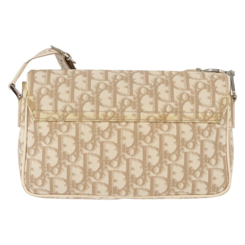 【日本直送】Christian Dior Trotter帆布花朵單肩包 PVC 米色 銀色 正品 ki6266-1