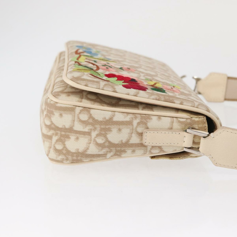 【日本直送】Christian Dior Trotter帆布花朵單肩包 PVC 米色 銀色 正品 ki6266-2