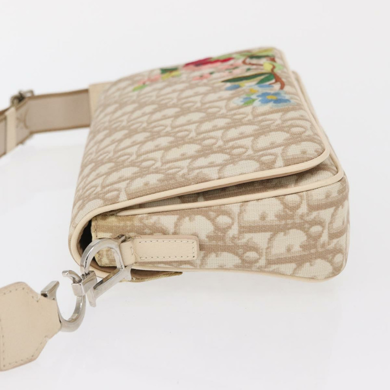 【日本直送】Christian Dior Trotter帆布花朵單肩包 PVC 米色 銀色 正品 ki6266-3