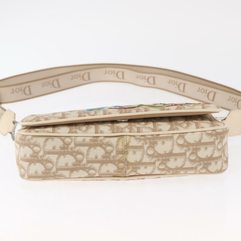 【日本直送】Christian Dior Trotter帆布花朵單肩包 PVC 米色 銀色 正品 ki6266-4