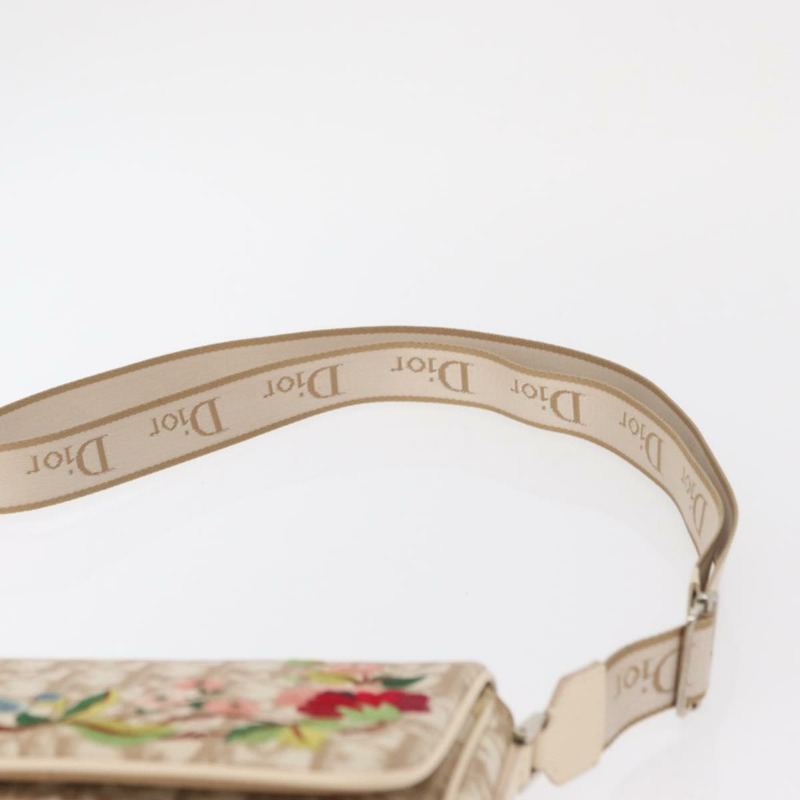 【日本直送】Christian Dior Trotter帆布花朵單肩包 PVC 米色 銀色 正品 ki6266-7