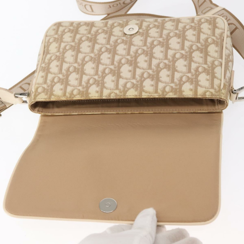 【日本直送】Christian Dior Trotter帆布花朵單肩包 PVC 米色 銀色 正品 ki6266-9