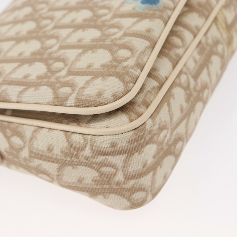 【日本直送】Christian Dior Trotter帆布花朵單肩包 PVC 米色 銀色 正品 ki6266-13