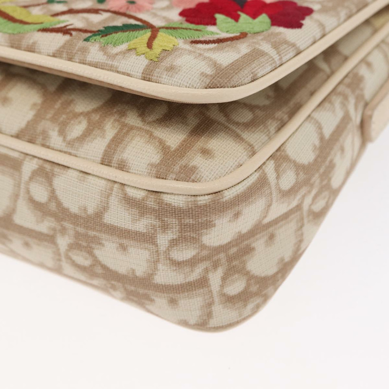 【日本直送】Christian Dior Trotter帆布花朵單肩包 PVC 米色 銀色 正品 ki6266-14