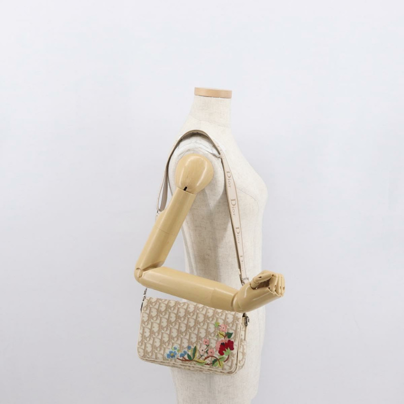 【日本直送】Christian Dior Trotter帆布花朵單肩包 PVC 米色 銀色 正品 ki6266-22