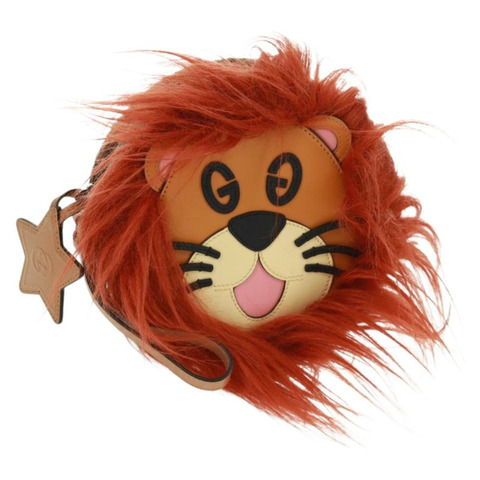 GUCCI 雙G獅子互扣手拿包，棕色/銀色皮革，貨號704806，正品編號157517SAV