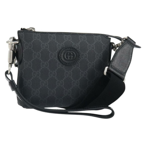 GUCCI GG Supreme 單肩包 PVC 黑色銀色 正品 157567SAV