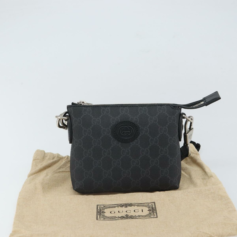 【日本直送】GUCCI GG Supreme 單肩包 PVC 黑色銀色 正品 157567SAV-11