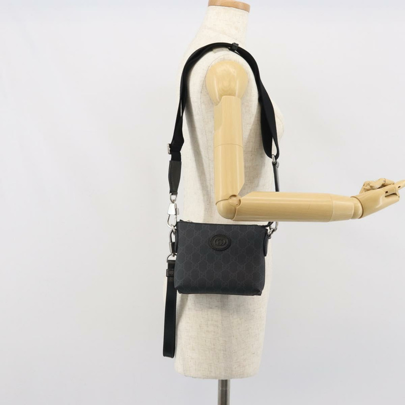 【日本直送】GUCCI GG Supreme 單肩包 PVC 黑色銀色 正品 157567SAV-25