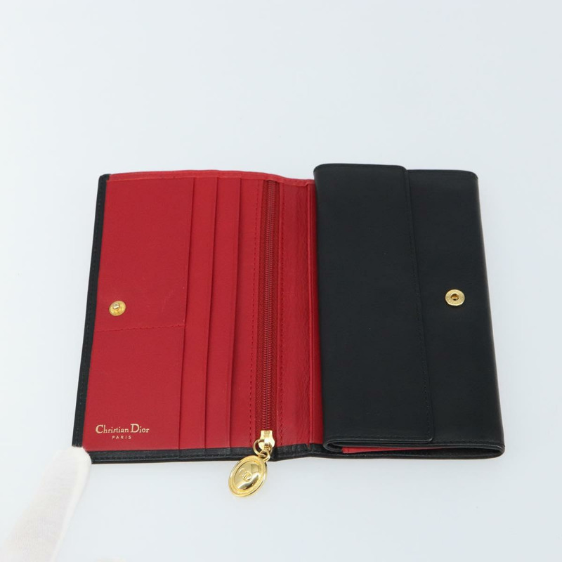 【日本直送】Christian Dior 長皮夾,黑色皮革,金色,正品 157500V-8
