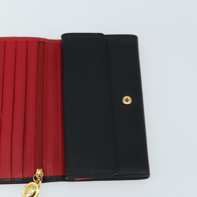 【日本直送】Christian Dior 長皮夾,黑色皮革,金色,正品 157500V-16