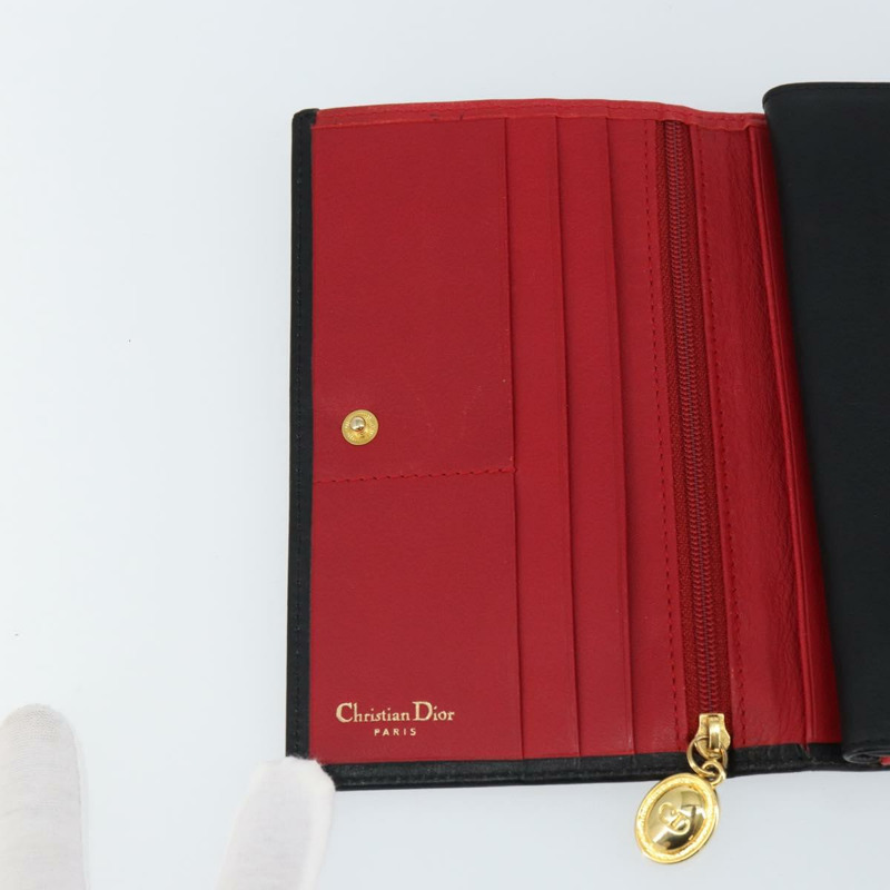 【日本直送】Christian Dior 長皮夾,黑色皮革,金色,正品 157500V-17