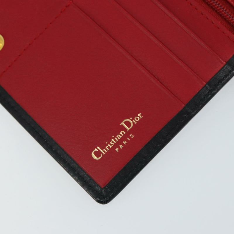 【日本直送】Christian Dior 長皮夾,黑色皮革,金色,正品 157500V-18