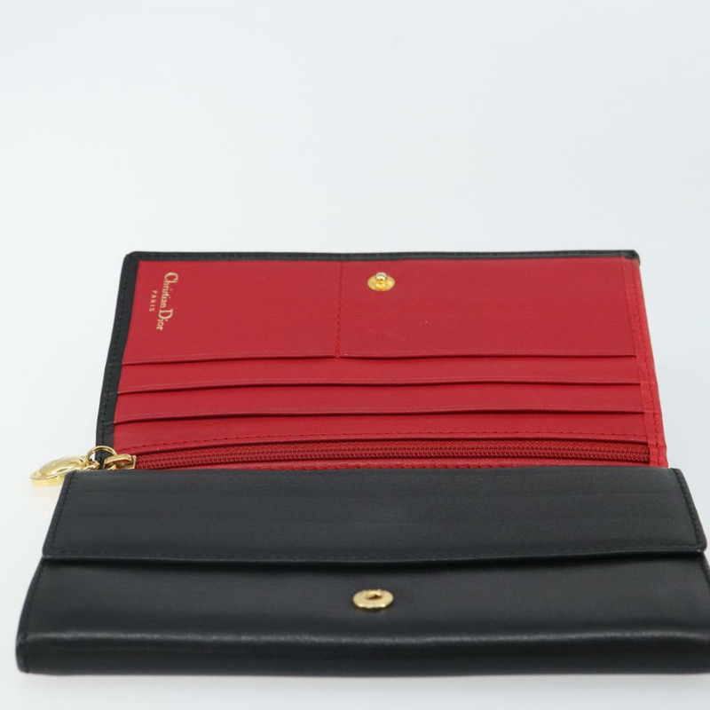 【日本直送】Christian Dior 長皮夾,黑色皮革,金色,正品 157500V-19