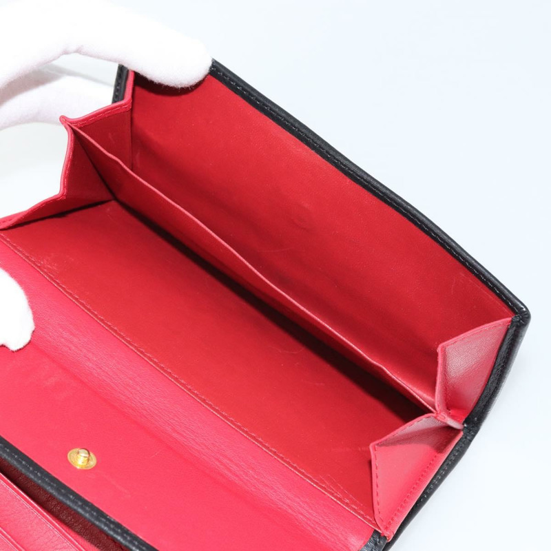 【日本直送】Christian Dior 長皮夾,黑色皮革,金色,正品 157500V-27