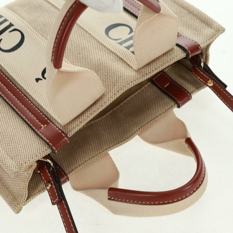 【日本直送】Chloe Woody 手提包 帆布 兩用 米色 金色 正品 am10533V-13
