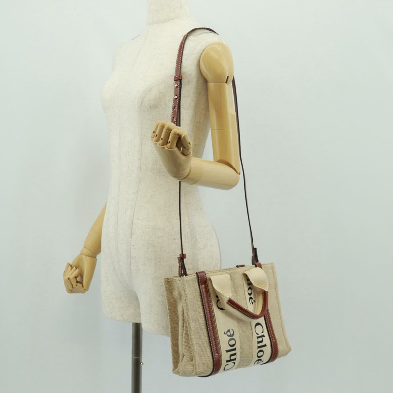 【日本直送】Chloe Woody 手提包 帆布 兩用 米色 金色 正品 am10533V-23